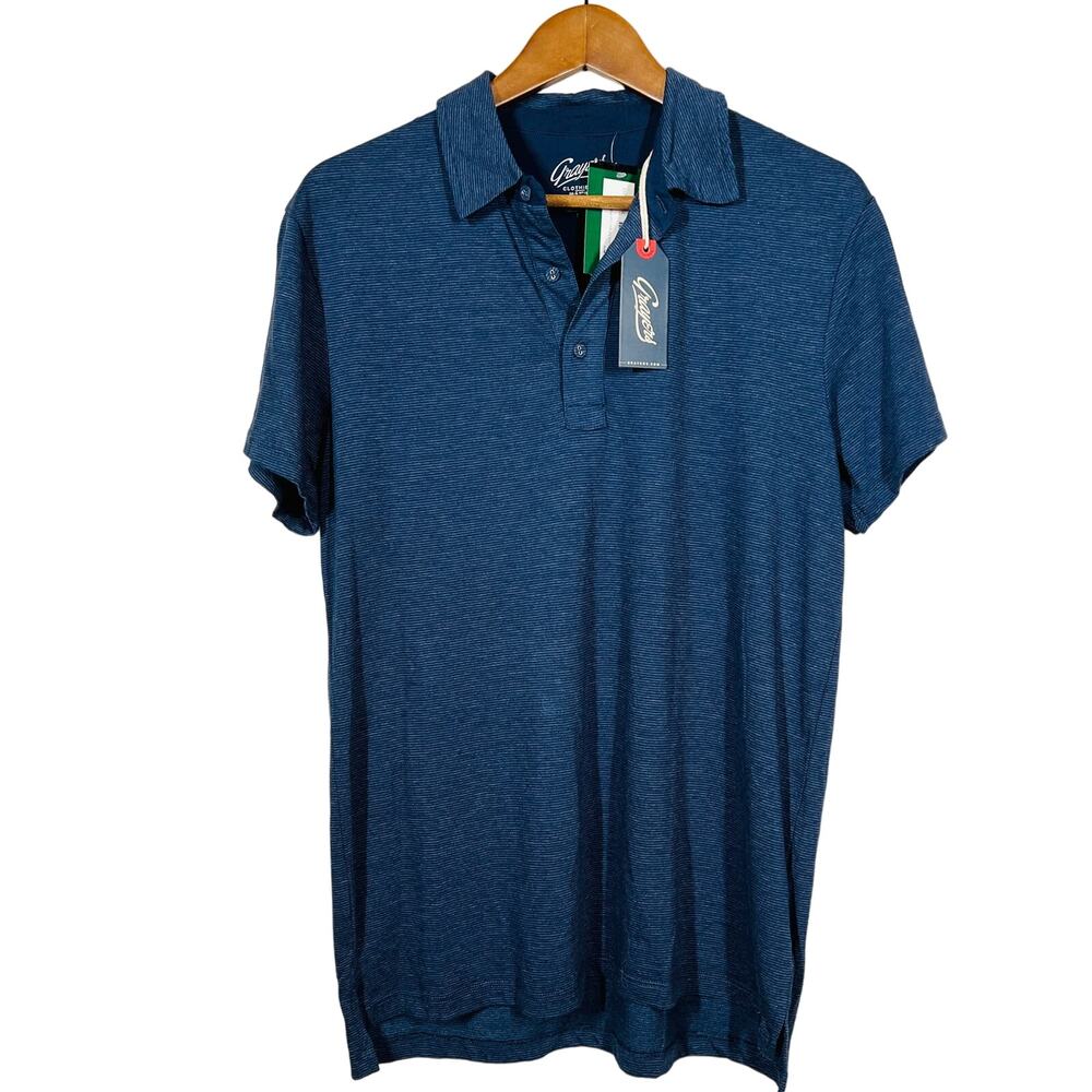 NEW! Grayers Drake Micro Stripe Luxe Polo Shirt Indigo Blue - S